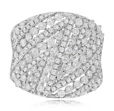 EXTRA LARGE 2.01CT DIAMOND 14K WHITE GOLD MULTI ROW CRISS CROSS V SHAPE FUN RING