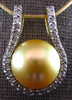 LARGE .61CT DIAMOND & AAA GOLDEN SOUTH SEA PEARL 14K YELLOW GOLD 3D LOVE PENDANT