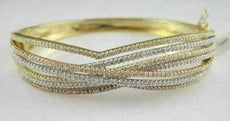 ANTIQUE WIDE DIAMOND 18K TRICOLOR GOLD MULTI ROW BANGLE
