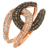.88CT WHITE & MOCHA DIAMOND 14KT ROSE GOLD MULTI ROW LOVE KNOT CLASSIC FUN RING