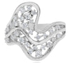 LARGE .49CT DIAMOND 14KT WHITE GOLD 3D DOUBLE WAVE CRISS CROSS FUN RING