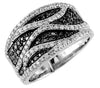 WIDE .82CT WHITE & BLACK DIAMOND 14KT WHITE GOLD MULTI ROW LEAF ANNIVERSARY RING