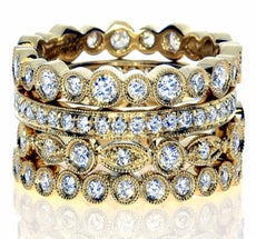 ESTATE LARGE 1.65CT DIAMOND 18KT YELLOW GOLD FILIGREE MULTI BAND STACKABLE RING