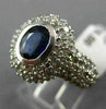 ESTATE WIDE 2.50CT DIAMOND & SAPPHIRE 14KT WHITE GOLD BEZEL HALO ENGAGEMENT RING