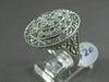 ESTATE LARGE .26CT DIAMOND 14K WHITE GOLD 3D ROPE OPEN FILIGREE OVAL FLOWER RING