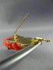 ANTIQUE MASSIVE .8CT DIAMOND & AAA SAPPHIRE CORAL 14K YELLOW GOLD BROOCH PENDANT