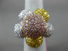 ESTATE EXTRA LARGE 7.21CT MULTI COLOR DIAMOND 18K TRI COLOR GOLD FLOWER FUN RING