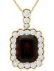 4.45CT DIAMOND & AAA GARNET 14KT YELLOW GOLD EMERALD CUT & ROUND FLOWER PENDANT