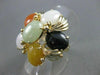 ESTATE WIDE 10.0CT JADE AMBER ONYX & CARNELIAN 14KT YELLOW GOLD FLOWER RING 2775