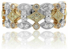 .76CT WHITE PINK & FANCY YELLOW DIAMOND 18KT TRI COLOR GOLD 3D ANNIVERSARY RING