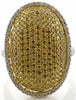 EXTRA LARGE 2.27CT WHITE & FANCY YELLOW DIAMOND 18KT 2 TONE GOLD OVAL PAVE RING