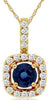 .49CT DIAMOND & AAA SAPPHIRE 14KT YELLOW GOLD ROUND HALO SQUARE CLASSIC PENDANT