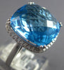 EXTRA LARGE 15.70CT DIAMOND & AAA BLUE TOPAZ 14K WHITE GOLD CUSHION & ROUND RING
