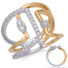 ESTATE LARGE .37CT DIAMOND 14KT WHITE AND YELLOW GOLD 3D GEOMETRICAL FUN RING