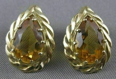 LARGE ANTIQUE PEAR CITRINE 14K YELLOW GOLD FILIGREE POST PUSHBACK EARRINGS 20X14