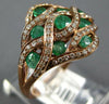 ESTATE WIDE 1.21CT DIAMOND & AAA EMERALD 14KT ROSE GOLD INFINITY FLOWER FUN RING