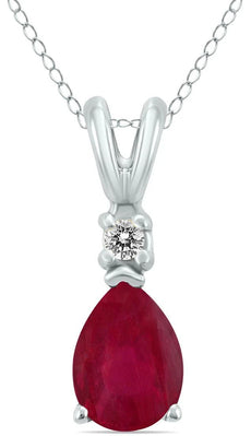 .30CT DIAMOND & AAA RUBY 14KT WHITE GOLD 3D PEAR SHAPE & ROUND FLOATING PENDANT