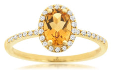 .92CT DIAMOND & AAA CITRINE 14K YELLOW GOLD 3D OVAL & ROUND FRIENDSHIP LOVE RING