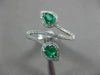 ESTATE WIDE .60CT ROUND DIAMOND & AAA EMERALD 18K WHITE GOLD 3D DOUBLE LEAF RING