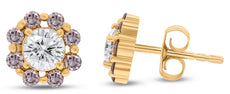 ESTATE 1.26CT WHITE & PINK DIAMOND 18KT ROSE GOLD CLASSIC FLOWER STUD EARRINGS