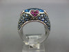 LARGE 13.18CT AAA BLUE TOPAZ SAPPHIRE & RUBY 18KT WHITE GOLD 3D MULTI HEART RING
