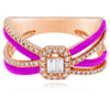 .30CT DIAMOND & PINK ENAMEL 14K ROSE GOLD ROUND & BAGUETTE CRISS CROSS LOVE RING