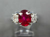LARGE 2.88CT DIAMOND & AAA RUBY 18KT WHITE GOLD 3D OVAL 3 STONE ENGAGEMENT RING