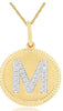 .12CT DIAMOND 14K 2 TONE GOLD M INITIAL ROUND MATTE & SHINY FUN FLOATING PENDANT