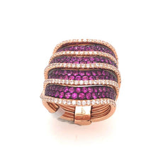 EXTRA LARGE 2.49CT DIAMOND & AAA PINK SAPPHIRE 18KT WHITE GOLD MULTI ROW RING