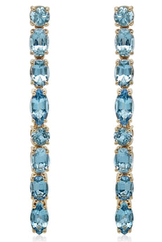 4.34CT AAA AQUAMARINE 18K YELLOW GOLD 3D MULTI SHAPE FUN TENNIS HANGING EARRINGS