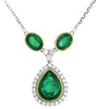 LARGE 6.92CT DIAMOND & AAA EMERALD 18K 2 TONE GOLD 3D ROUND & OVAL LOVE NECKLACE