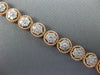 ESTATE WIDE 4.53CT DIAMOND 14KT WHITE & ROSE GOLD CLUSTER FLOWER TENNIS BRACELET