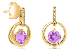 .97CT DIAMOND & AAA PINK AMETHYST 14KT ROSE GOLD CIRCULAR FUN HANGING EARRINGS