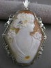 LARGE ANTIQUE VICTORIAN DIAMOND LADY FLOWERS CAMEO PENDANT 14K WHITE GOLD #21074