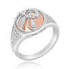 .28CT DIAMOND 14KT ROSE & WHITE GOLD DOUBLE FLOWER CRISS CROSS CIRCULAR FUN RING