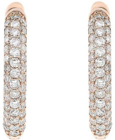 ESTATE .59CT DIAMOND 18KT ROSE GOLD 3D THREE ROW CLASSIC PAVE HUGGIE EARRINGS