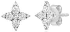 ESTATE .51CT DIAMOND 14KT WHITE GOLD 3D ROUND STAR FLOWER STUD EARRINGS
