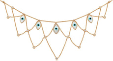.36CT DIAMOND & AAA MOTHER OF PEARL 14K ROSE GOLD 3D MULTI EVIL EYE FUN NECKLACE