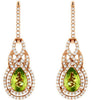 2.0CT DIAMOND & AAA PERIDOT 14KT ROSE GOLD PEAR SHAPE & ROUND HANGING EARRINGS