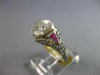 ANTIQUE ART DECO .16CT OLD MINE DIAMOND & AAA RUBY 18K WHITE GOLD 3D RING #27470