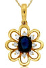 ESTATE .50CT DIAMOND & AAA SAPPHIRE 14K YELLOW GOLD OVAL FLOWER FLOATING PENDANT