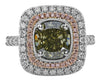 CERTIFIED LARGE 4CT WHITE PINK & GREEN DIAMOND 18KT WHITE & ROSE GOLD HALO RING
