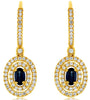1.15CT DIAMOND & AAA SAPPHIRE 14KT YELLOW GOLD OVAL & ROUND LEVERBACK EARRINGS
