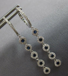.60CT DIAMOND & AAA SAPPHIRE 14K WHITE GOLD MULTI FLOWER HUGGIE HANGING EARRINGS