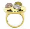LARGE 1.1CT MULTI COLOR DIAMOND 18K TRI COLOR GOLD PAVE CIRCULAR DOME SHAPE RING