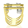 LARGE 1.1CT DIAMOND 18KT 2 TONE GOLD ROUND & BAGUETTE DOUBLE BAR MULTI ROW RING