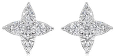 ESTATE .52CT DIAMOND 14KT WHITE GOLD 3D ROUND STAR FLOWER STUD EARRINGS