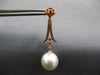 ESTATE LARGE .57CT DIAMOND & AAA SOUTH SEA PEARL 18K ROSE GOLD V SHAPE HANGING EARRINGS