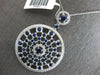 4.11CT DIAMOND & AAA SAPPHIRE 14K WHITE GOLD CIRCULAR SUN BURST FLOATING PENDANT