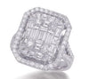 ESTATE EXTRA LARGE 2.30CT DIAMOND 18KT WHITE GOLD ROUND & BAGUETTE OCTAGON RING